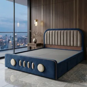 Premium Upholstered Designer Bed with Cushioned Headboard – King, Queen & Double Size