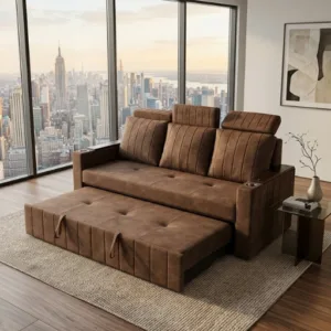 Convertible Sofa Cum Bed with Storage & Cup Holder – 3 Seater & L Shape Options