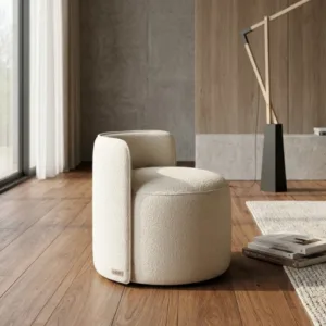 Rani Designer Ottoman Chair – Premium Cream Pouffe with Backrest | Modern Seating Stool