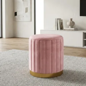 Killer Luxury Ottoman Stool – Grey Velvet Pouffe with Golden Base | Modern Seating