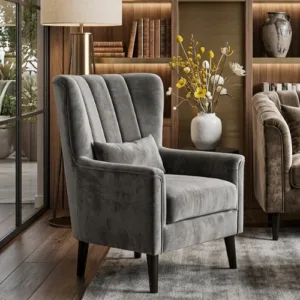 Luxury Velvet Wingback Armchair – Dark Green Accent Chair for Living Room